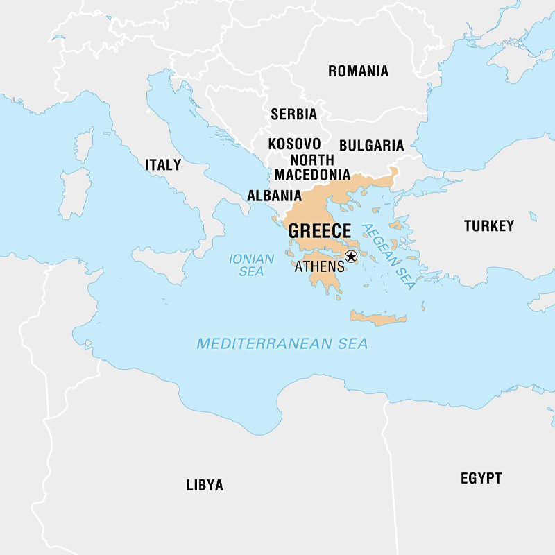 نقشه کشور یونان و همسایه های اطراف
